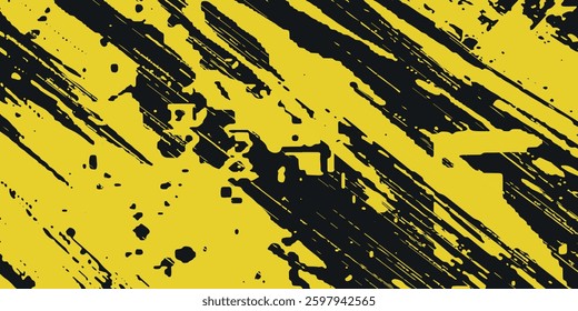 Abstract Bright Yellow Scratch Grunge Texture In Black Background