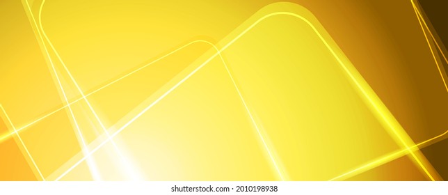 Abstract bright yellow shiny geometric tech background with glowing lines. Vector illustration