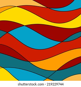 Abstract brightly colored hand drawn waves background.