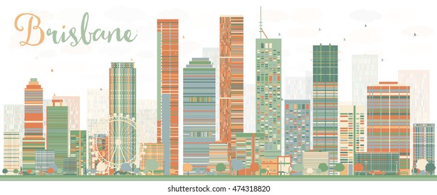 Abstract Brisbane Skyline with Color Buildings. Vector Illustration.