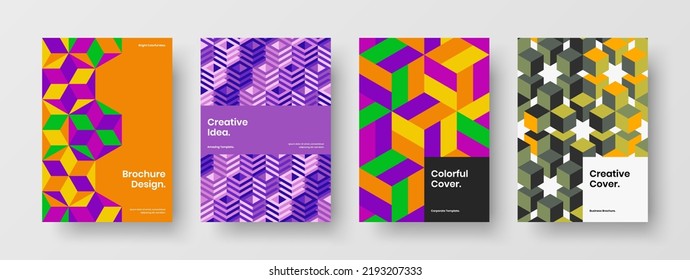 Abstract brochure A4 design vector illustration bundle. Premium mosaic pattern book cover template composition.