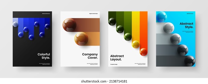 Folleto abstracto composición de plantillas de diseño de vectores A4. Diseño de portada de libros de esferas 3D multicolor.