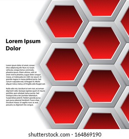 Abstract brochure background design with red hexagons