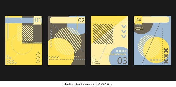 abstract brochure book covers set. Memphis style modern minimalist geometric background templates with circle, triangle, hexagonal and squares shapes elements 
composition