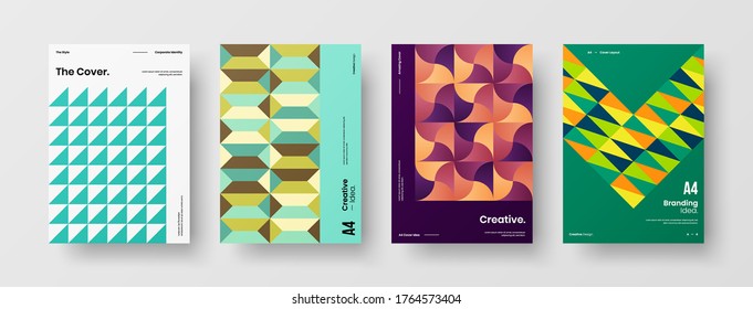 Diseño de vectores de la portada del folleto abstracto. Plantilla de ilustración geométrica de identidad corporativa.
