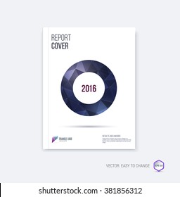 Abstract brochure design layout, cover annual report template, magazine, flyer or booklet design in A4 with blue round geometric shapes on polygonal background. Vector Illustration.