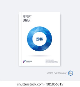 Abstract brochure design layout, cover annual report template, magazine, flyer or booklet design in A4 with blue round geometric shapes on polygonal background. Vector Illustration.