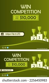 Abstract Brochure Design with podium and trophy for competition or contest, modern green banner Vector design template. with two sizes square and landscape.
