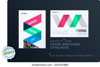 Abstract brochure design set, modern annual report, horizontal cover, flyer in A4 with colourful arrows