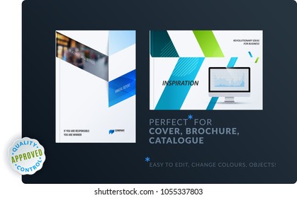 Abstract brochure design set, modern annual report, horizontal cover, flyer in A4 with colourful arrows