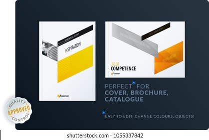 Abstract brochure design set, modern annual report, horizontal cover, flyer in A4 with colourful arrows