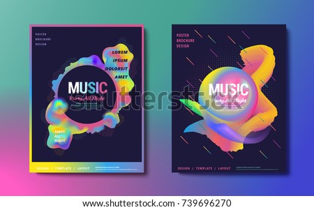 Abstract brochure design set, party all night poster with colorful fluid and geometric elements
