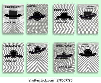 Abstract Brochure Design . Vintage Set Of Different Geometrical Textured Gray Patterns .