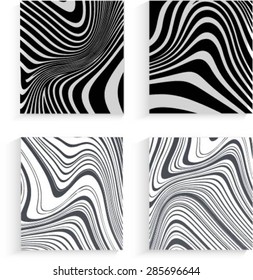 Abstract Brochure Design . Vintage Set Of Different Geometrical Textured Brochures and Retro Design Elements. Retro Flyers , Banners , Posters with Linear Textures . Black and White Patterns .
