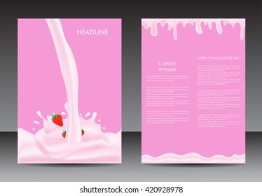 Abstract brochure design.Flyer design with strawberry milk.Magazine cover.Layout in A4 size.