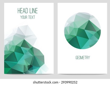 Abstract brochure and flyer covers with geometric crystal circles in polygonal style for business presentation. 