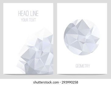 Abstract brochure and flyer covers with geometric crystal circles in polygonal style for business presentation. 