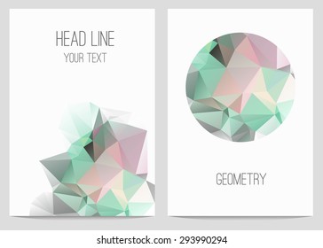 Abstract brochure and flyer covers with geometric crystal circles  in polygonal style. 