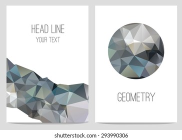 Abstract brochure and flyer covers with geometric crystal circles  in polygonal style. 