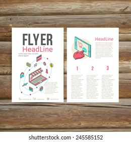Abstract  Brochure Flyer design vector template. flat 3d isometric art modern design concept vector icons. Icons for mobile marketing and online shopping