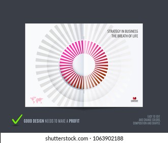 Abstract brochure red design, modern catalog, centerfold cover, flyer in A4 with colourful rays