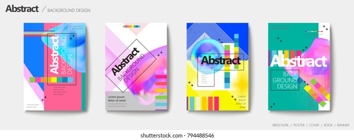 Abstract brochure set, colorful fluid liquid with geometric elements design