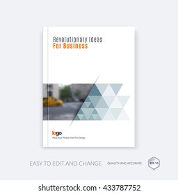Abstract brochure template, cover design annual report, magazine, flyer, leaflet in A4 with triangular shapes for business, technology in polygonal style with overlay effect. Vector.
