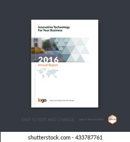 Abstract brochure template, cover design annual report, magazine, flyer, leaflet in A4 with grey triangular shapes for business, technology in polygonal style with overlay effect. Vector.