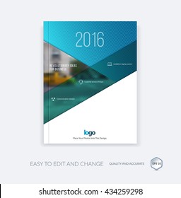 Abstract brochure template, cover design annual report, magazine, flyer, leaflet in A4 with blue triangles for business, technology in material design style with overlay effect. Vector.