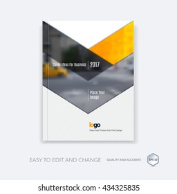 Abstract brochure template, cover design annual report, magazine, flyer, leaflet in A4 with grey orange arrows for business, technology in material design style with overlay effect. Vector.