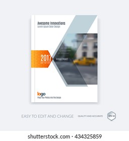 Abstract brochure template, cover design annual report, magazine, flyer, leaflet in A4 with orange grey arrows for business, technology in material design style with overlay effect. Vector.