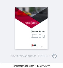 Abstract brochure template, cover design annual report, magazine, flyer, leaflet in A4 with red triangles for business, technology in material design style with overlay effect. Vector.