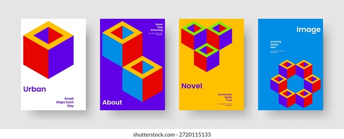 Modelo de Folheto Abstrato. Layout de banner geométrico. Design de Relatório Isolado. Capa de Livro. Cartaz. Apresentação de negócios. Panfleto. Histórico. Revista. Boletim informativo. Publicidade. Identidade da marca. Catálogo