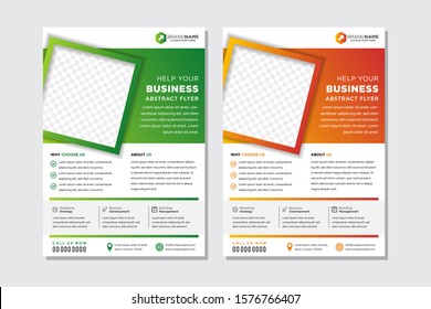 Abstract Brochure template layout design. Corporate business annual report, catalog, magazine, flyer mock up. Creative modern concept with square.  space for photo. gradient green and orange colors. 