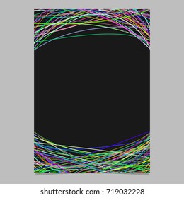 Abstract brochure template with random curves in multicolored tones at top and bottom - blank vector flyer graphic design on black background