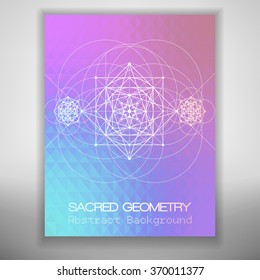 Abstract brochure template with sacred geometry drawing on colorful geometric background, Vector illustration.