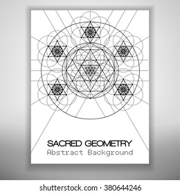 Abstract brochure template with sacred geometry drawing, Vector illustration.