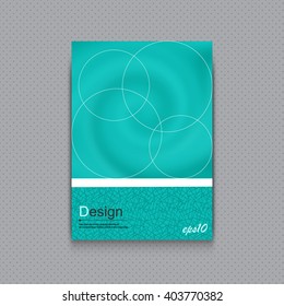 Abstract brochure template in trendy blue colors. Vector mint flyer design with blurred part and seamless pattern. Book cover design. Annual report cover. Annual report design. Cover page mint colors.