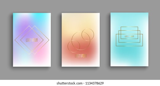Abstract brochure templates with gradient designs and gold geometric shapes