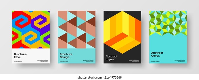 Conjunto de conceptos de diseño de vectores de folletos abstractos. Colección de ilustraciones de afiches de patrón de mosaico fresco.