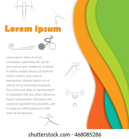 Abstract brochures with colorful background with torch flame and sport icons. Can be used for sport events booklet.