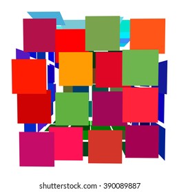 Abstract broken 3d cube. Isolated on white background.Vector colorful illustration.