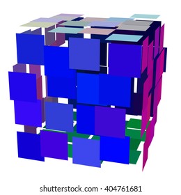 Abstract broken 3d cube. Isolated on white background.Vector colorful illustration.