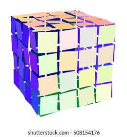 Abstract broken 3d cube. Isolated on white background.Vector colorful illustration.