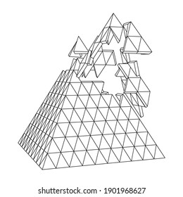 Resumen roto piramide 3d. Forma poligonal rota. Efecto de destrucción. Ilustración del vector	