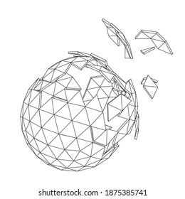 Abstract broken 3d sphere. Broken polygonal form. Destruction effect. Vector illustration