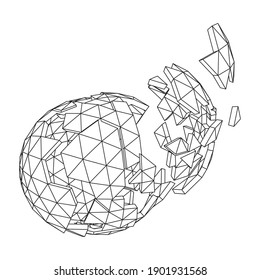 Abstract broken 3d sphere. Broken polygonal form. Destruction effect. Vector illustration	