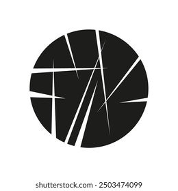 Abstract broken circle. Geometric vector design. Black shattered shape. Dynamic fractured lines.