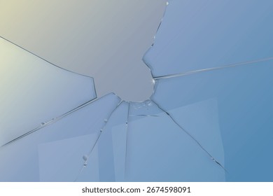 Abstrato buraco de vidro quebrado com rachaduras afiadas. Em um plano de fundo transparente