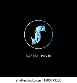 Abstract broken glass on the letter S logo with circle. Isolated realistic cracked glass effect, concept element. Vector Illustration